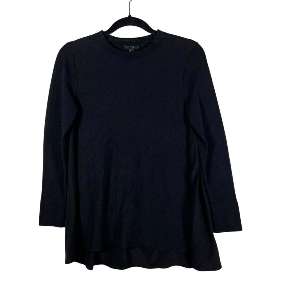 Cos Black Mixed Media Cotton Silk Asymmetrical Tunic Top, EUC, Size XS
